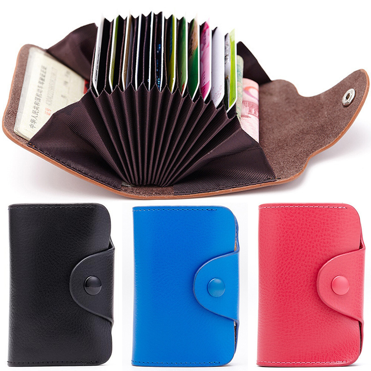 RFID Credit Card Holder for Women Men Small Leather Money Card Bag with Hasp USA