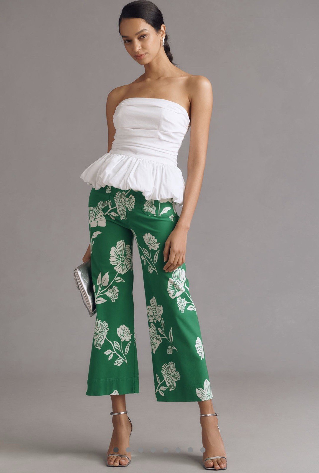 Sz 20W Anthropologie Maeve Colette Crop Wide-Leg Pant Green Floral Magic Fabric