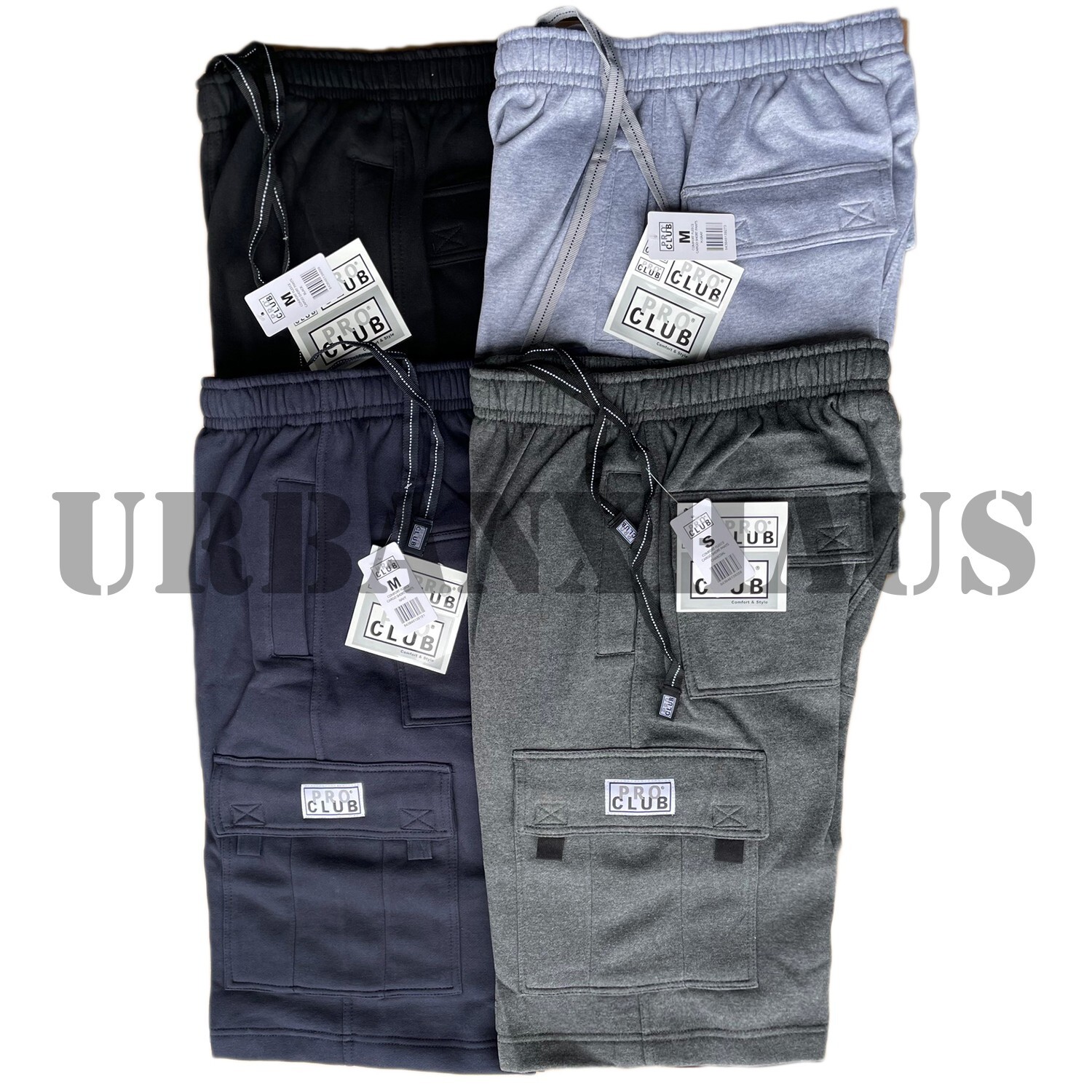 PRO CLUB MEN’S FLEECE CARGO SHORTS HEAVYWEIGHT S-3XL