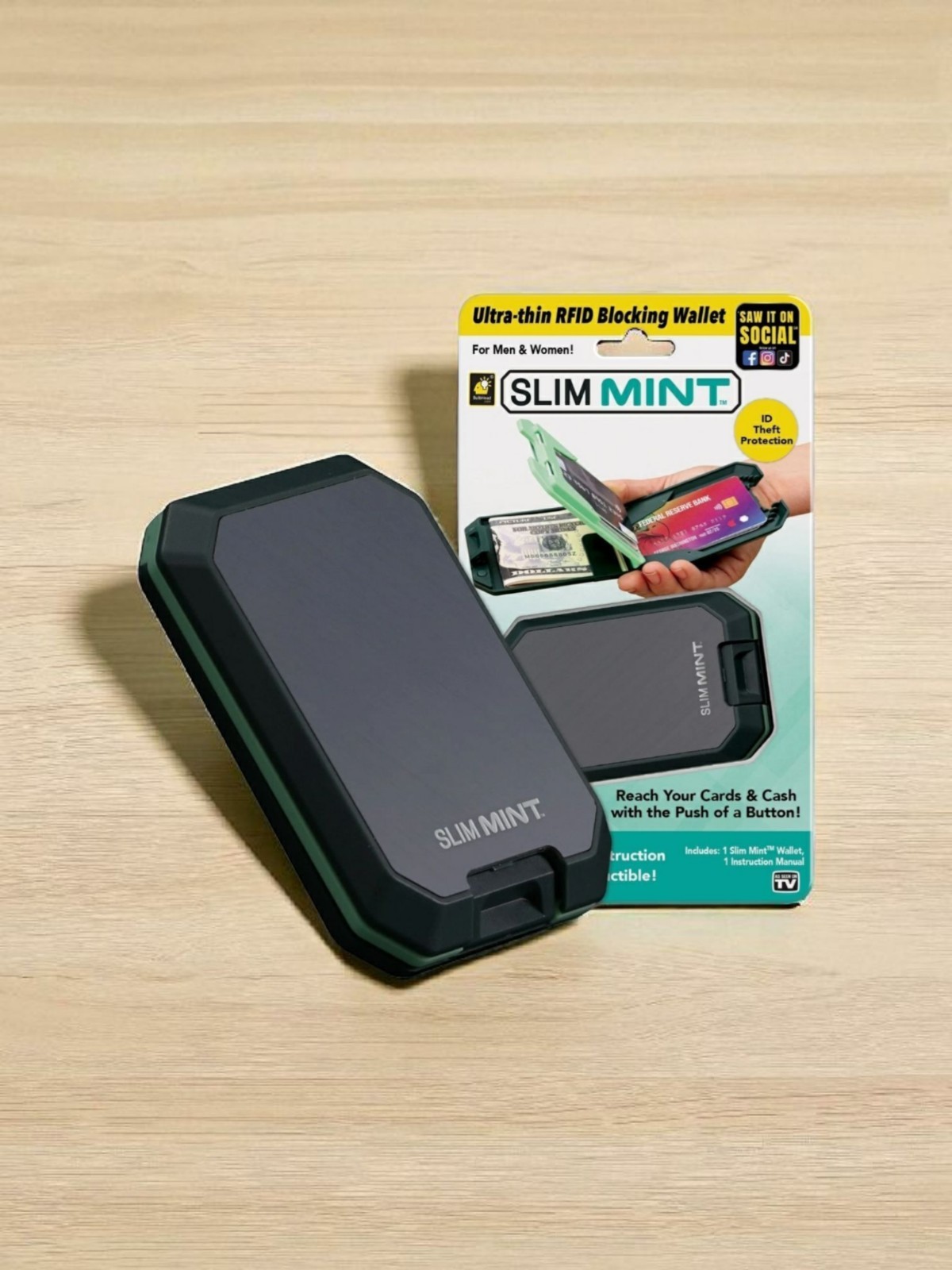 Slim Mint Wallet Ultra-Thin RFID-Blocking, AS-SEEN-ON-TV, ID Theft Protection,