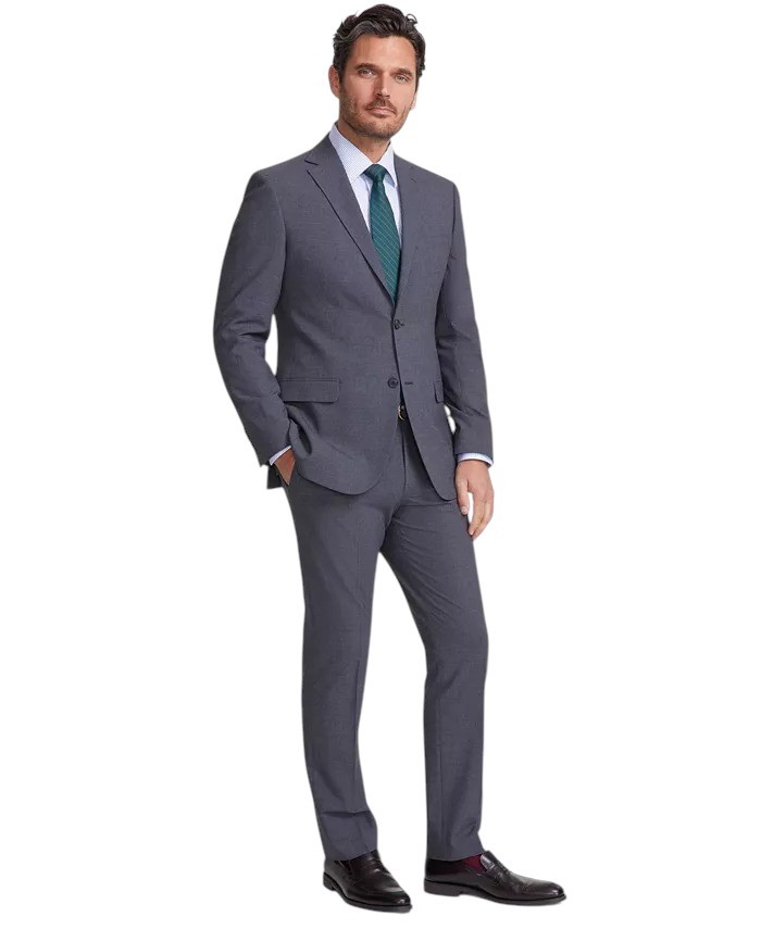 Dkny Mens Modern fit 2 Piece Suit 43 R / 36 Waist Charcoal Grey Solid Stretch