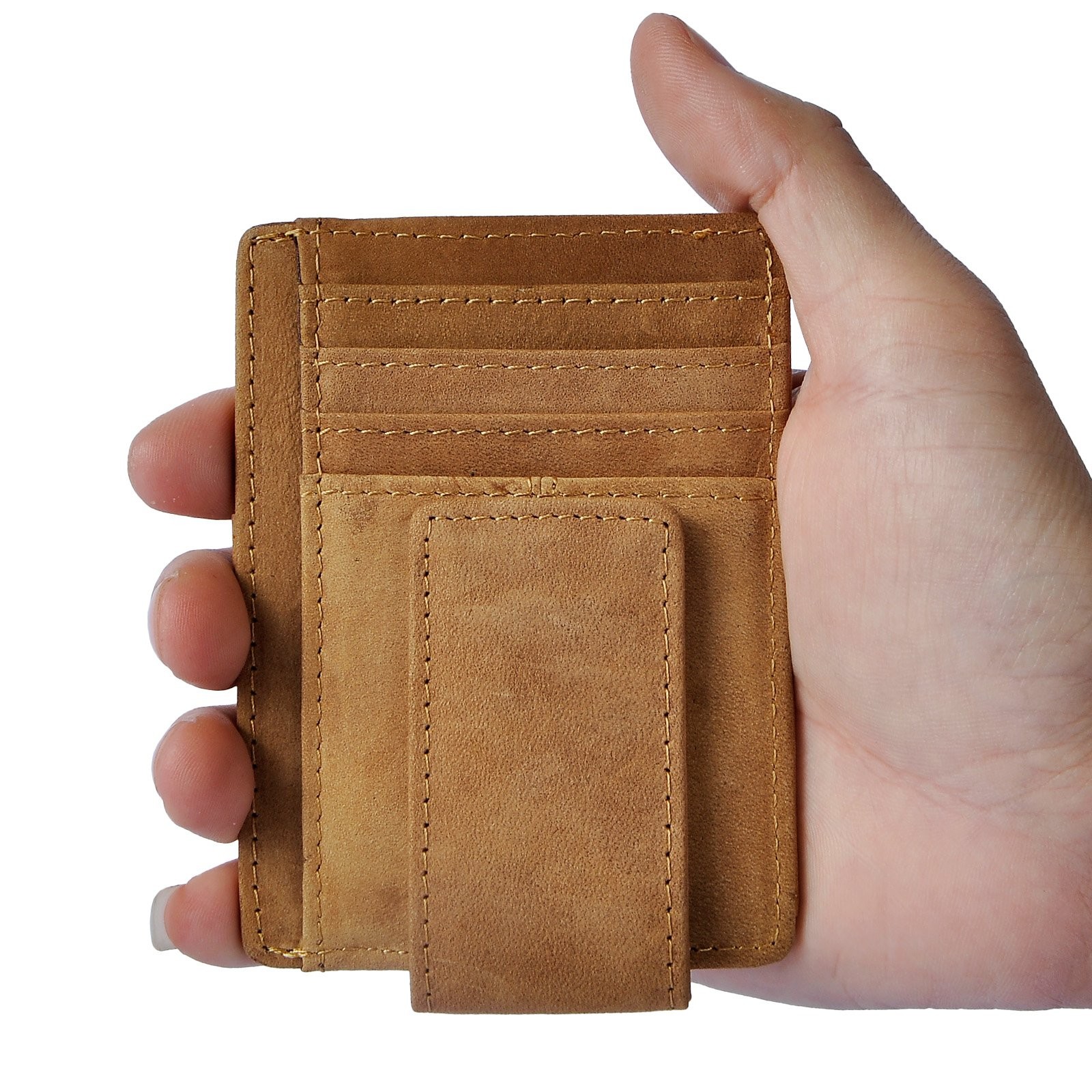 Le’aokuu Mens Genuine Leather Cowhide Magnet Money Clip Credit Case Case Holder