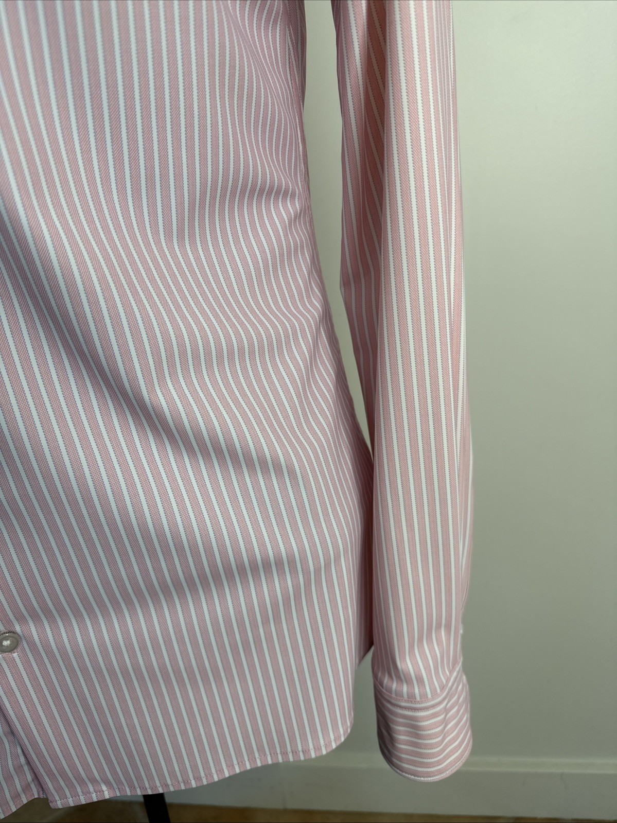 7D 7 Diamonds Dress Shirt Mens Size S Pink Striped 4 Way Stretch Long Sleeve