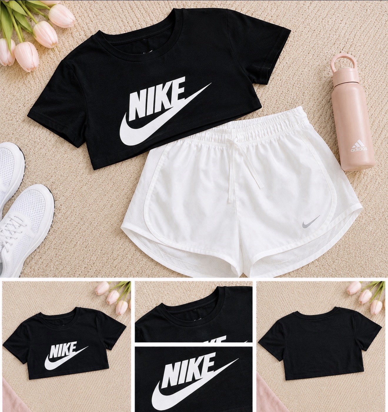 Nike Girls 2-Piece Outfit Set Logo Tee & Shorts Black/White Size 4 Mesh