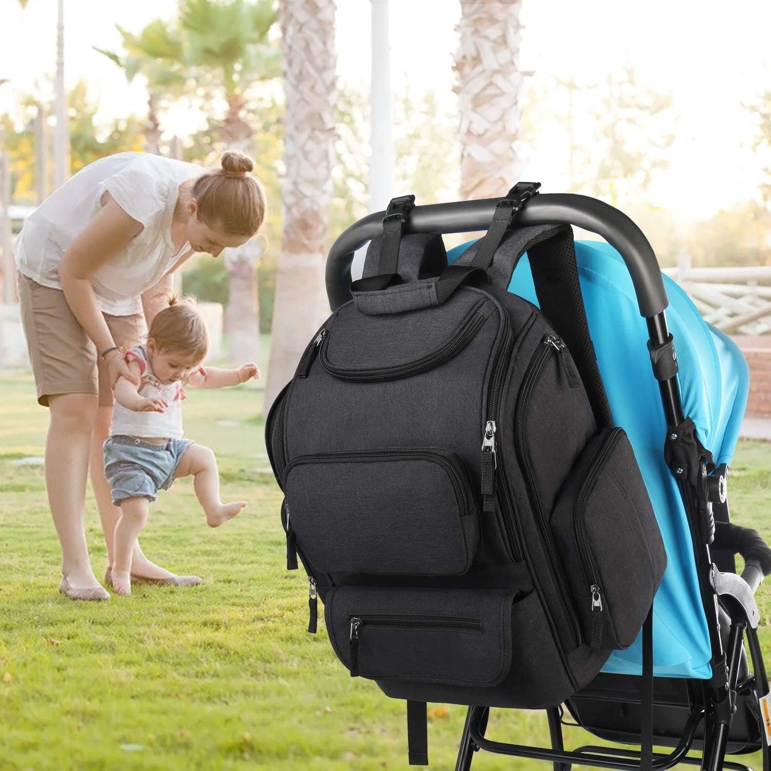 Mancro Diaper Bag Backpack, Multifunctional Dad with Large, Black