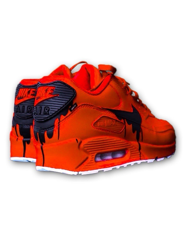 Custom Nike Air Max 90 – Red Black Drip – Hand-Painted – Dripped Nike Shoes