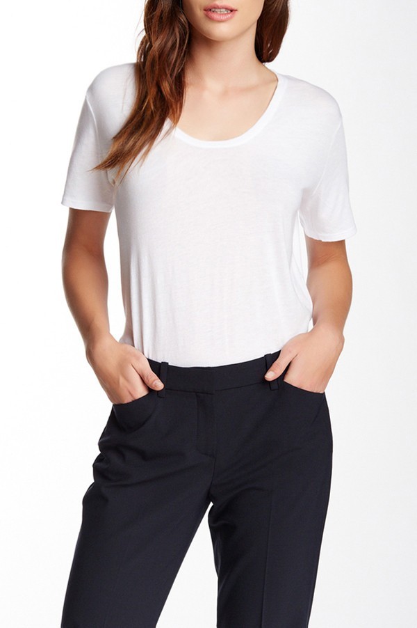 NWT Theory PINATI White U-Neck Scoop Cotton Slub Basic Short Sleeve T-Shirt S