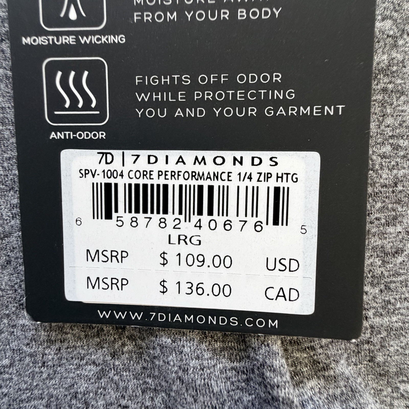 New 7D 7 Diamonds Core Performance 1/4 Zip Grey Heather Top L $109 NWT