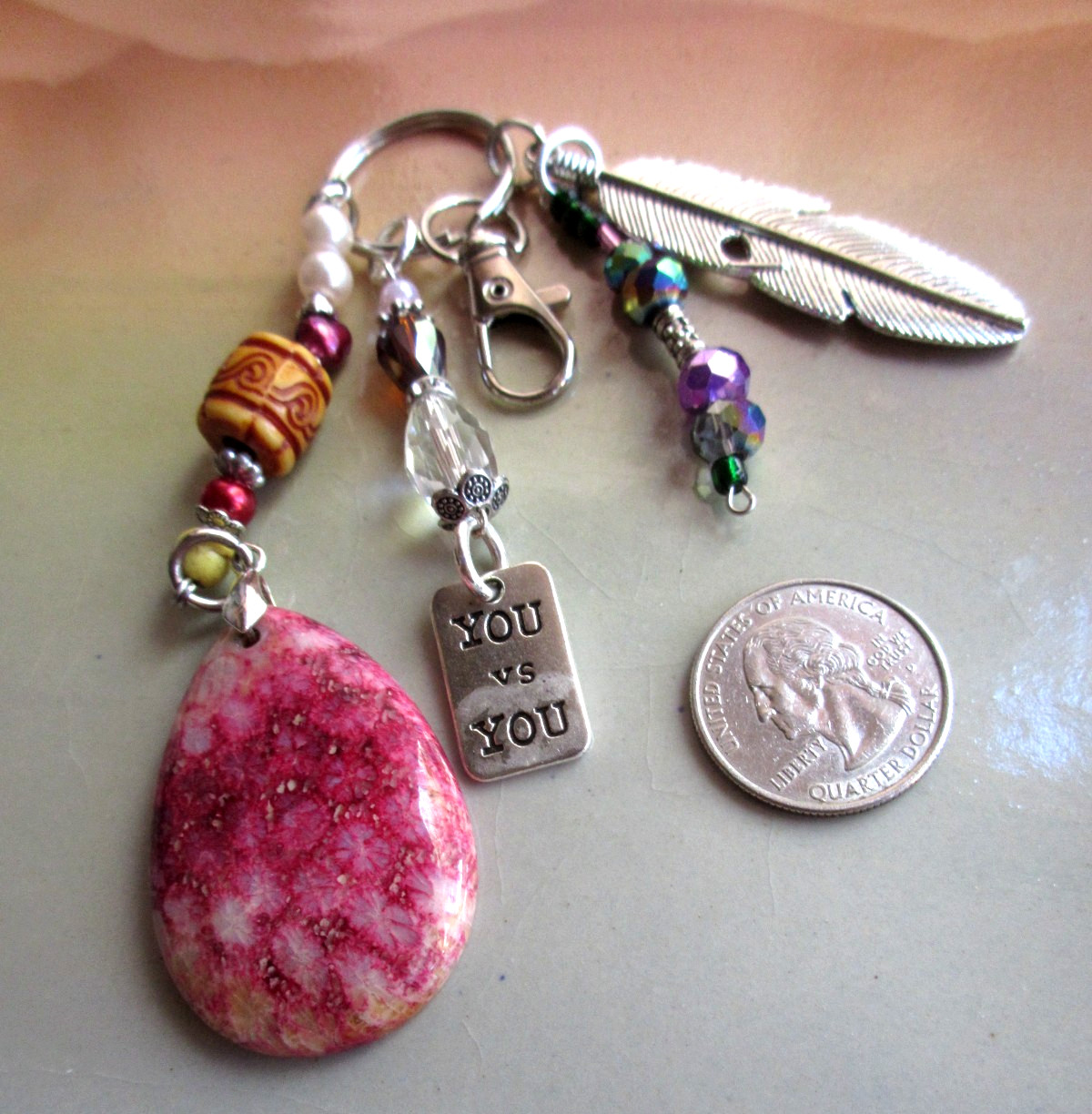 Positive Affirmation, Nipomo Key Ring, Purse Zipper, Pull & Clip 8.5 inches