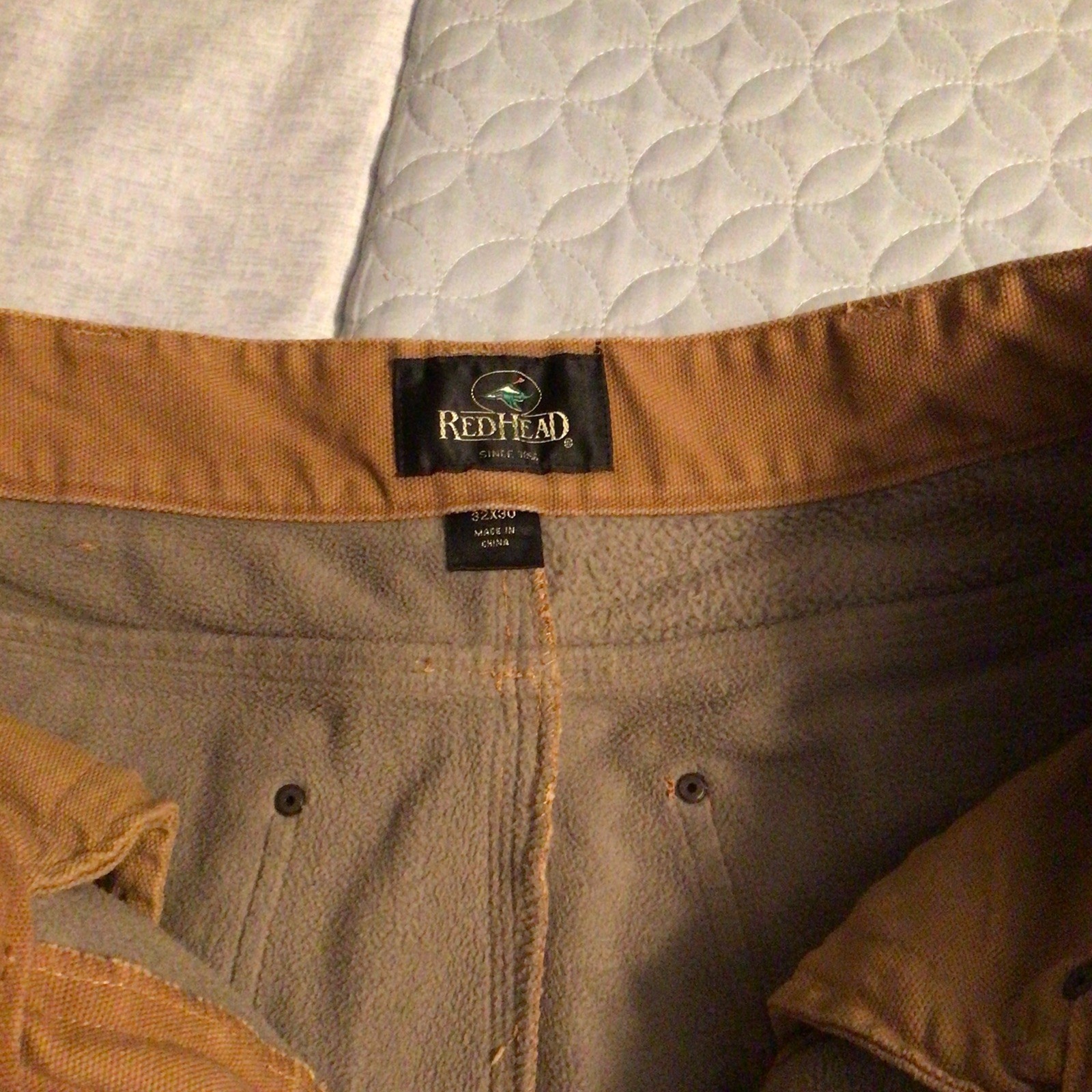 RedHead NANOtex Brown Canvas Lined Workwear Pants Straight Leg Flat Front 32Wx30