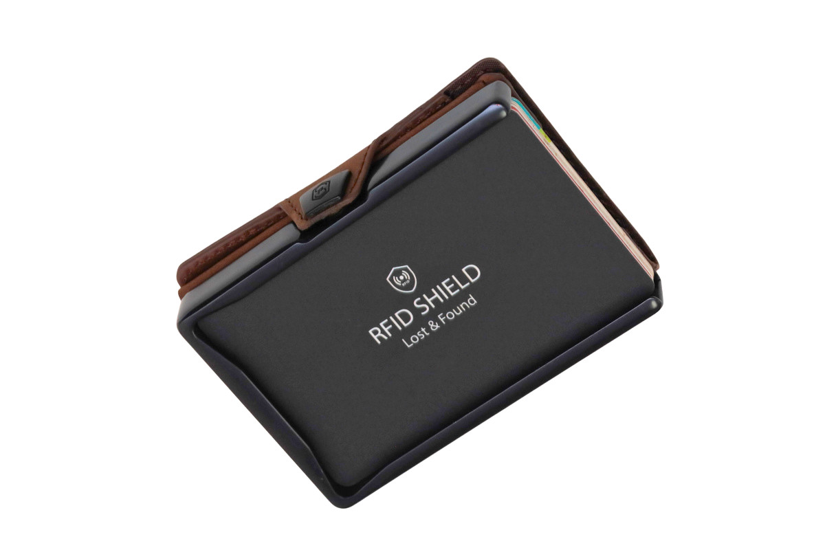 ZNAP RFID Blocking Slim Brown Leather Aluminum Wallet – 12 Card – Air Tag Pocket