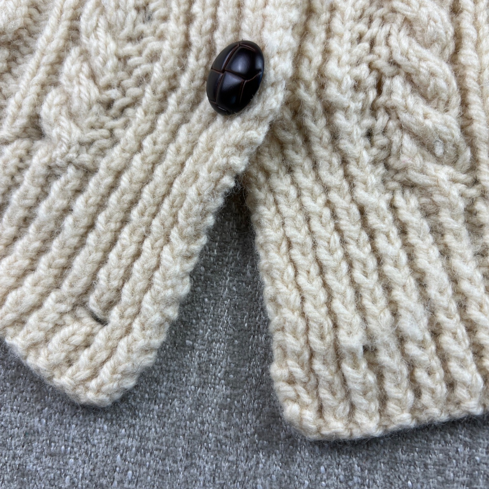 House of Ireland Aran Cardigan Mens XL Cream Pure Wool Hand Knitted Fisherman
