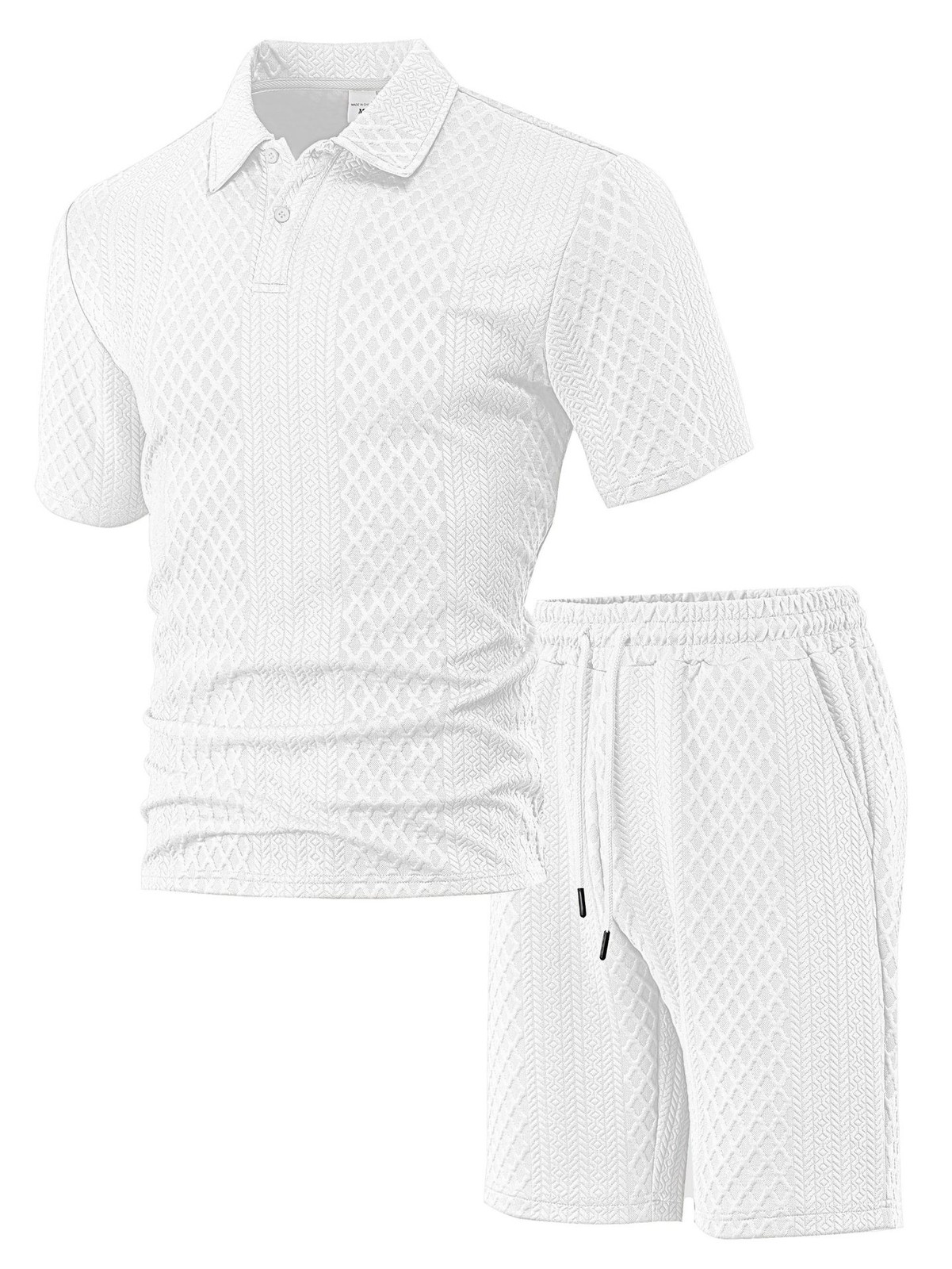 Men Waffle Knit Shorts Set Casual Summer 2 Piece Tracksuit Matching