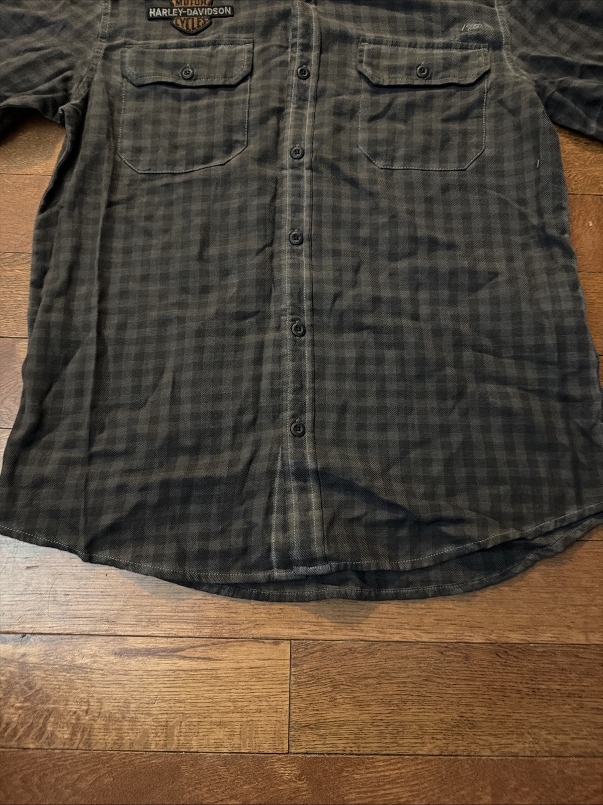 Harley Davidson Shirt Men’s Gray Plaid Button Up 1903 Medium Slim HD Patch
