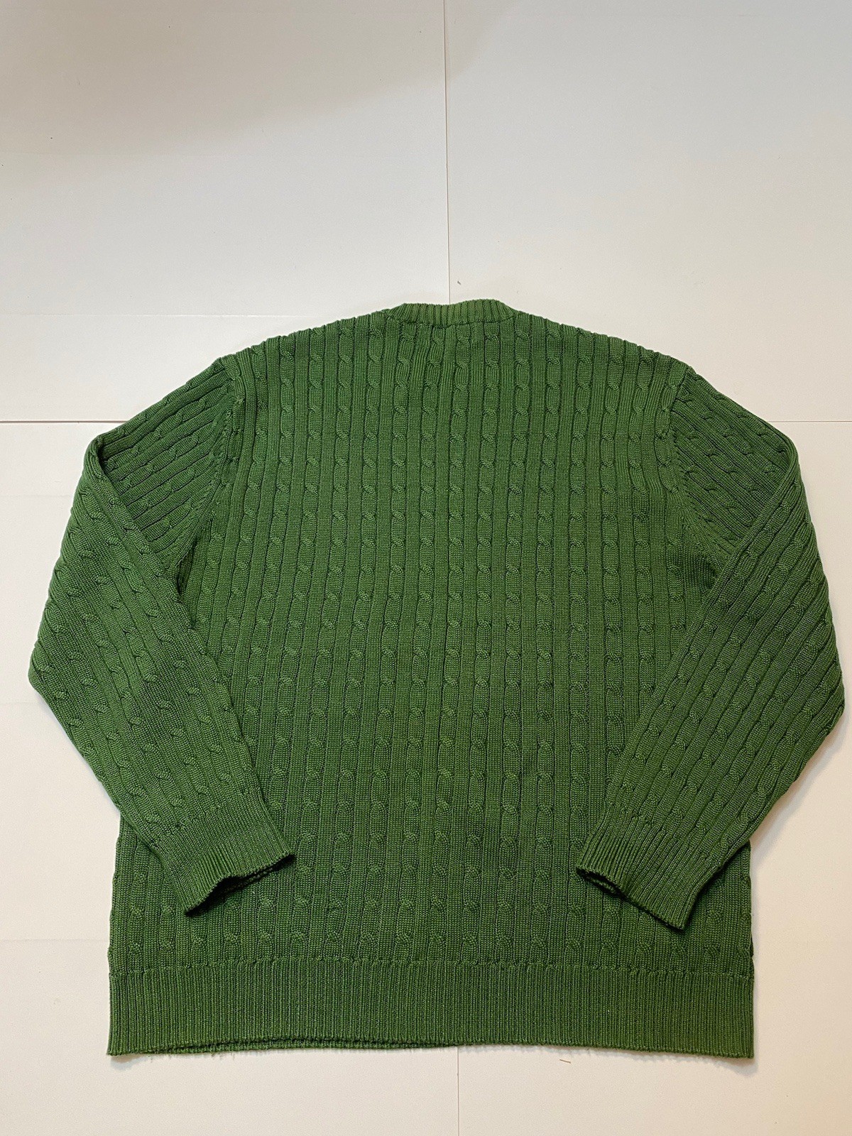 Orvis Fisherman Sweater Mens Large Green Mercerized Cable Knit Cotton