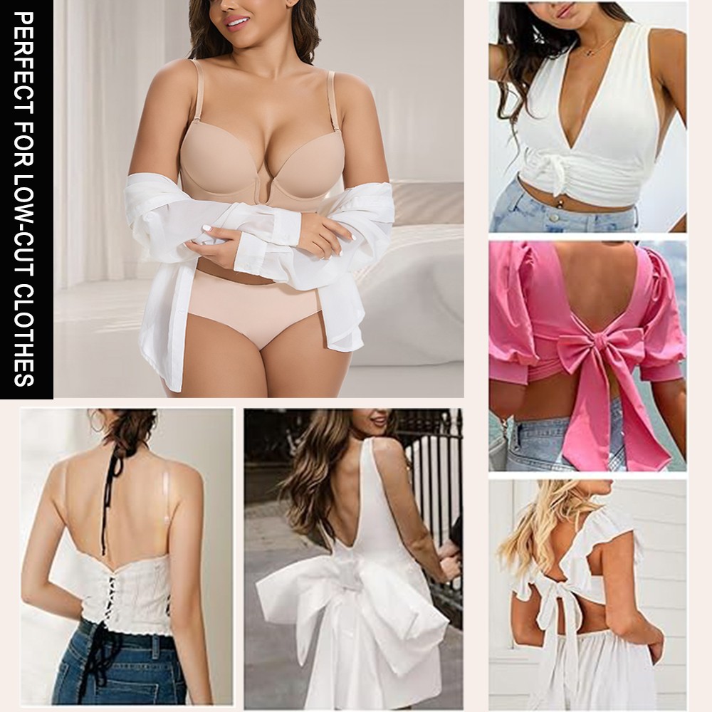 Deep U Plunge Push Up Bra Backless Women Invisible Under Low Cut Dress Underwire
