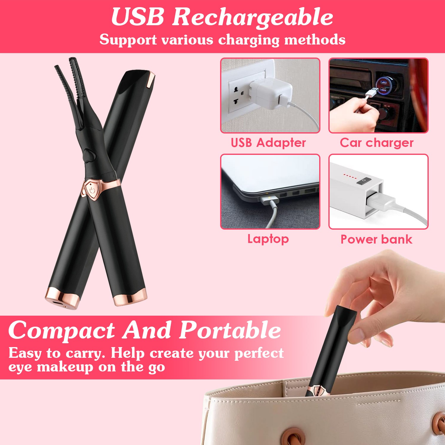 1Pc 2 In 1 Clip Comb Heated Eyelash Curler Electric Mini Lash Curler Natural Eye