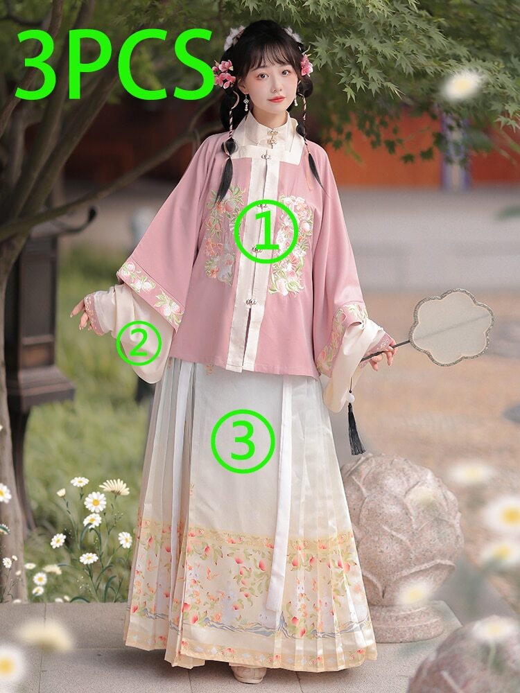 Autumn Hanfu Dress Rabbit Square Collar Top Women Embroidery Princess