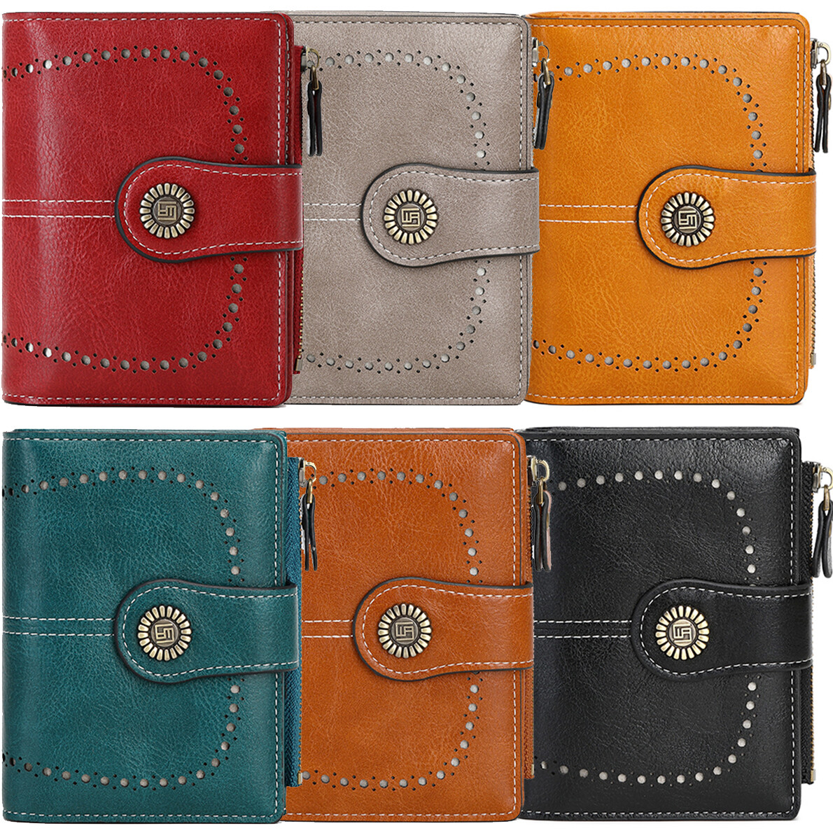 Womens Hasp Wallet Credit Card Holder Leather RFID Blocking Zipper Pocket Purse