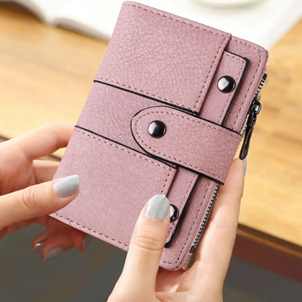Women’s Vintage Bifold Wallet with Hasp Studded Leather Mini Handbag Card Holder