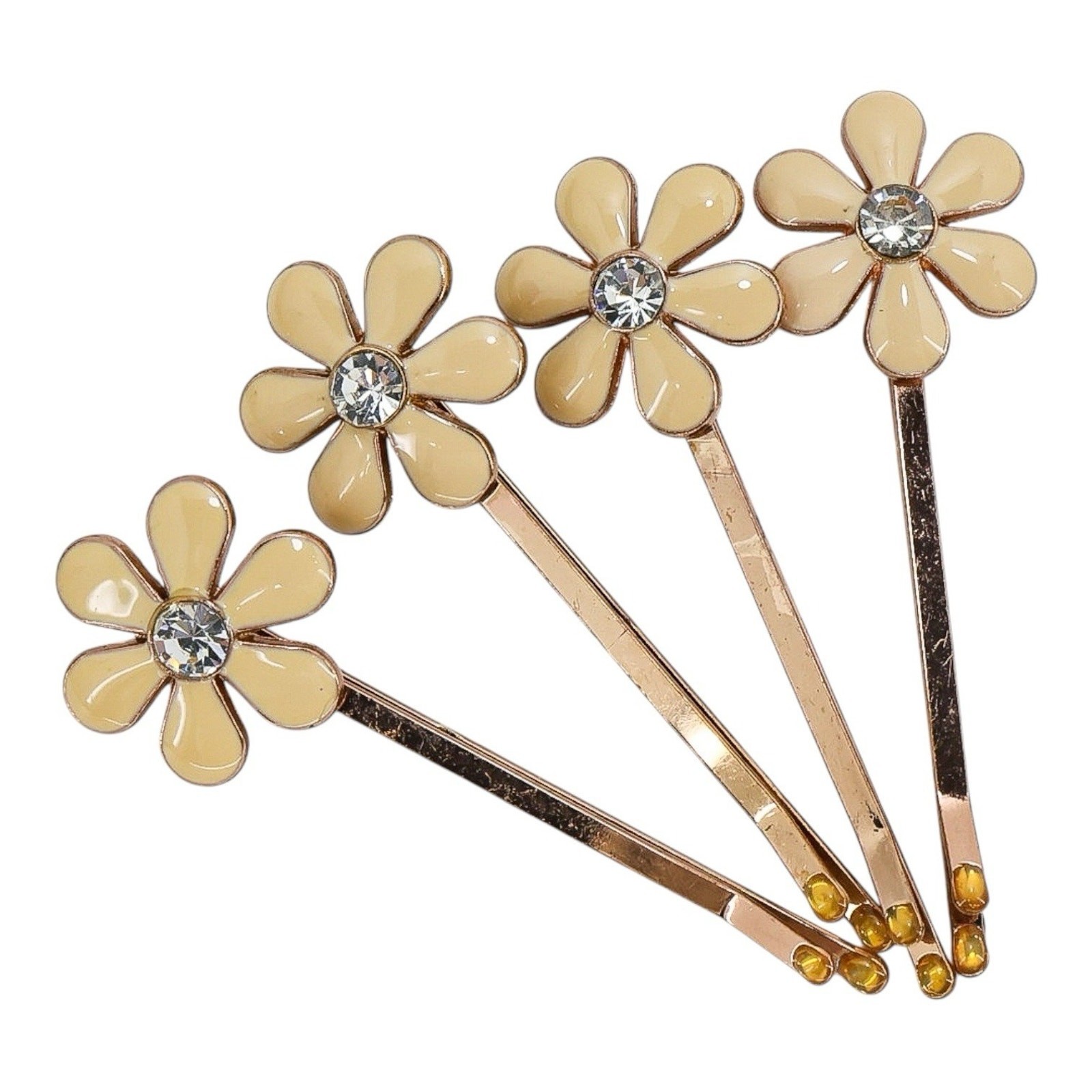 Lot of 11 Bridal Bobby Pins Rose Gold Tone Beige Floral Rhinestone Filigree