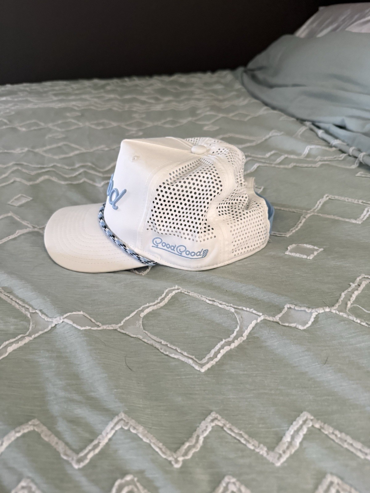 Good Good Golf Hat Adult One Size White Blue Trucker Rope Adjustable Snapback
