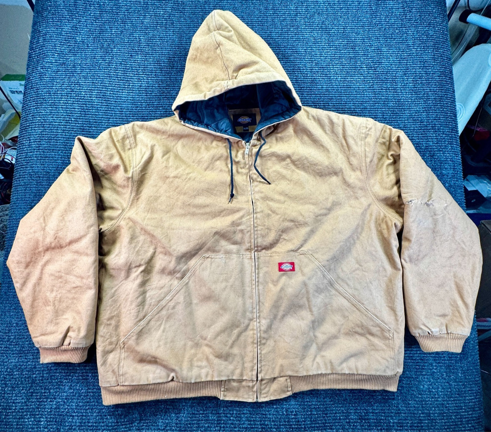 Dickies Duck Canvas Hooded Work Jacket Tan Brown Zip Up 3XL Lined