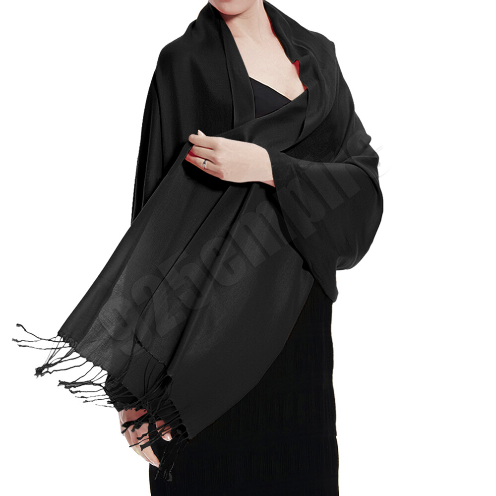 Solid Silk Pashmina Shawl and Wrap Stole Wool Silk Blend Scarf