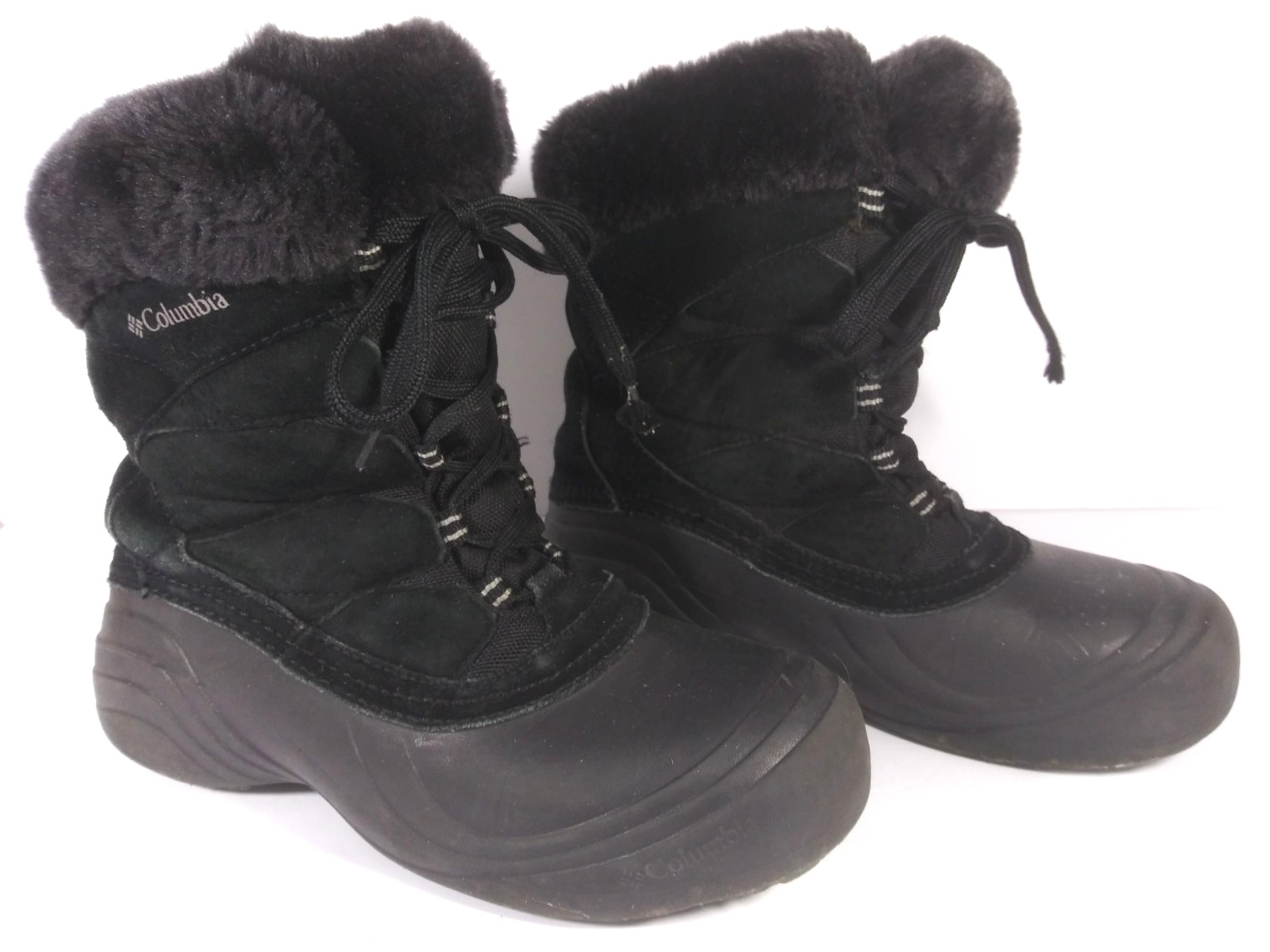 Columbia Black Suede Water Proof Faux Fur Lace High Top Snow Boots Womens Sz 10