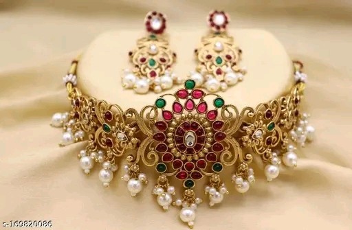 Indian Bollywood Gold Plated Kundan Choker Bridal Necklace Earrings Jewelry Set