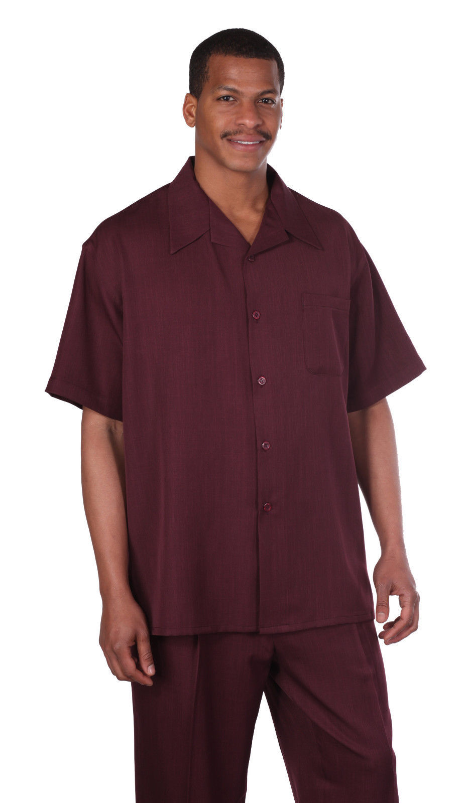 Men’s 2pc Walking Suit Short Sleeve Casual Shirt & Pants Set Solid color 2954