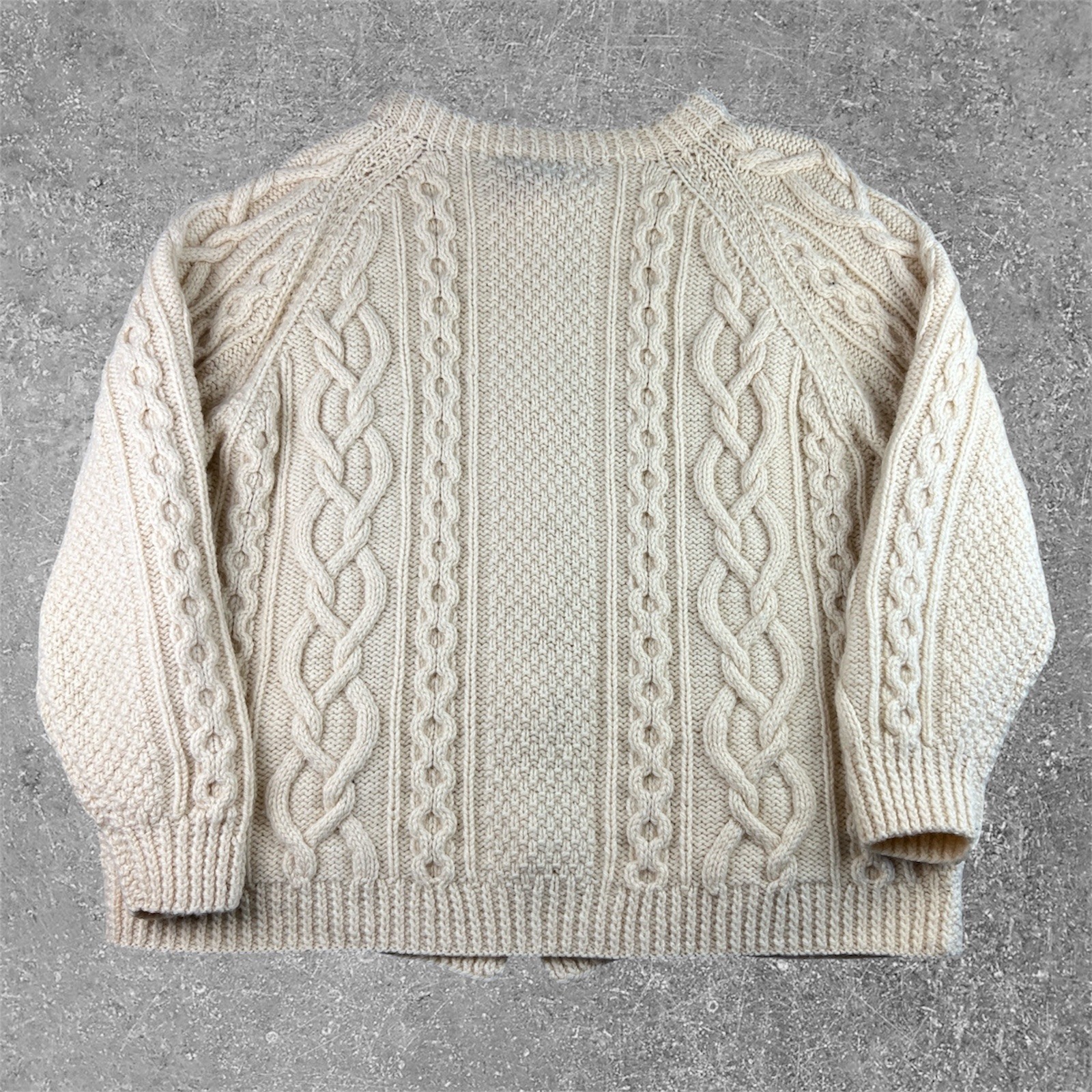 House of Ireland Aran Cardigan Mens XL Cream Pure Wool Hand Knitted Fisherman