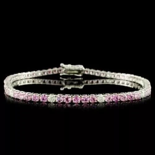 14k White Gold Plated 8Ct Round Cut Lab-Created Pink Sapphire Tennis Bracelet