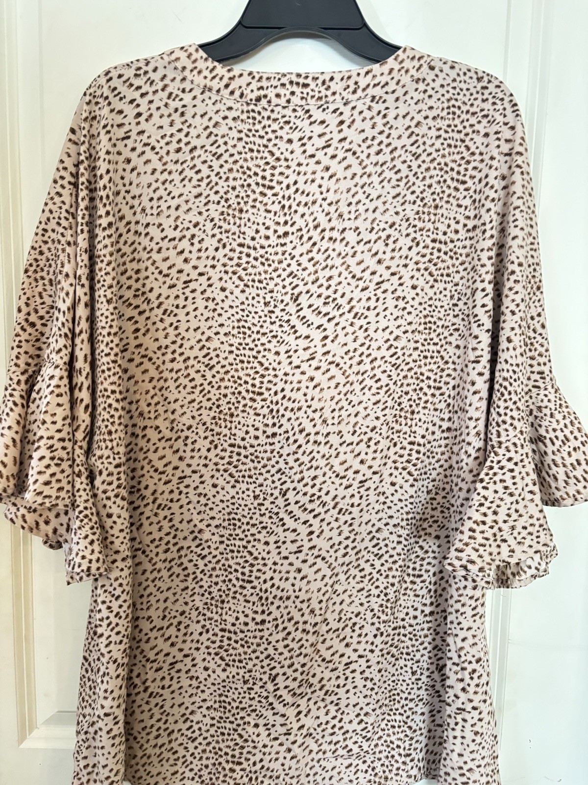 Bloomchic 18-20 Brown Tan Leopard Print V Neck Ruffle Sleeve Blouse Top Flowy