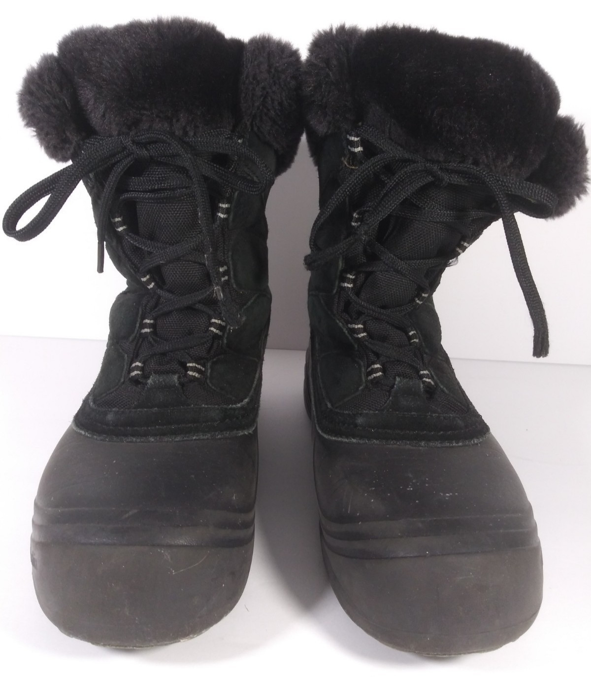 Columbia Black Suede Water Proof Faux Fur Lace High Top Snow Boots Womens Sz 10