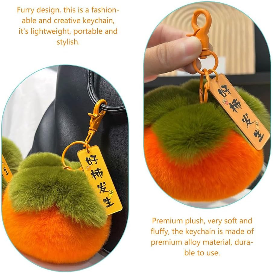 Plush Persimmon Keychain 3.93In Soft Fuzzy Fruit Charm Backpack Accessory Lightw