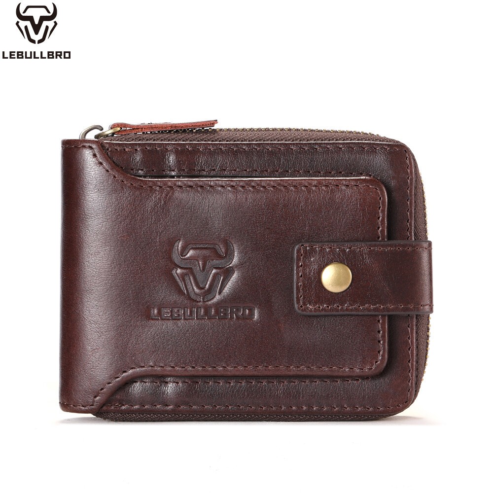 Men’s RFID Blocking Leather Zip Wallet Bifold with Coin Pocket & Card Slots