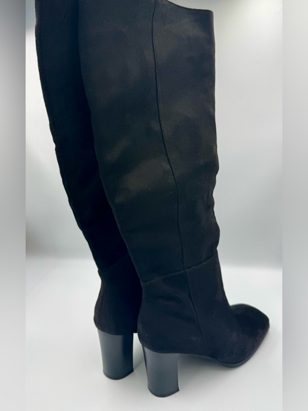 ZBY Black Faux Suede Knee High Boots | Chunky Block Heel Square Toe Size 8.5