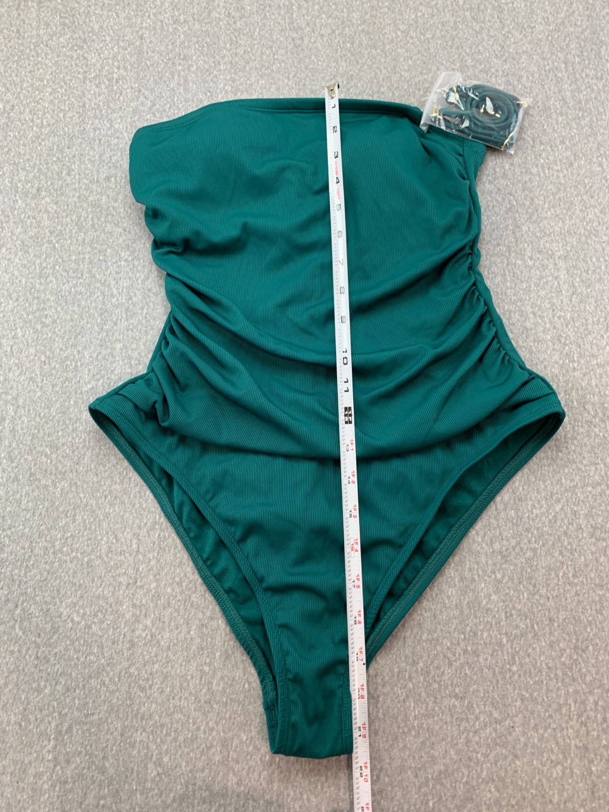 Shade & Shore Ribbed Knit Bandeau Strapless 1 PC Swimsuit Womens M Forrest Green