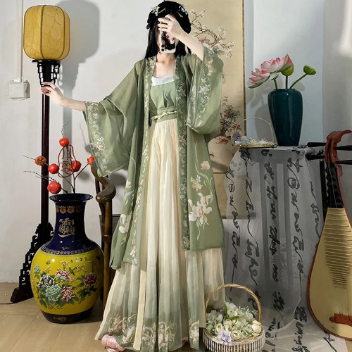 3PCS Set Chinese Hanfu Dress Green Flowing Dress Chinese Ancient Dress Costume
