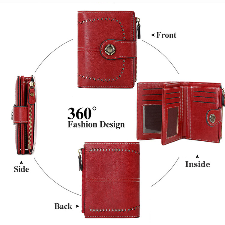 Womens Hasp Wallet Credit Card Holder Leather RFID Blocking Zipper Pocket Purse