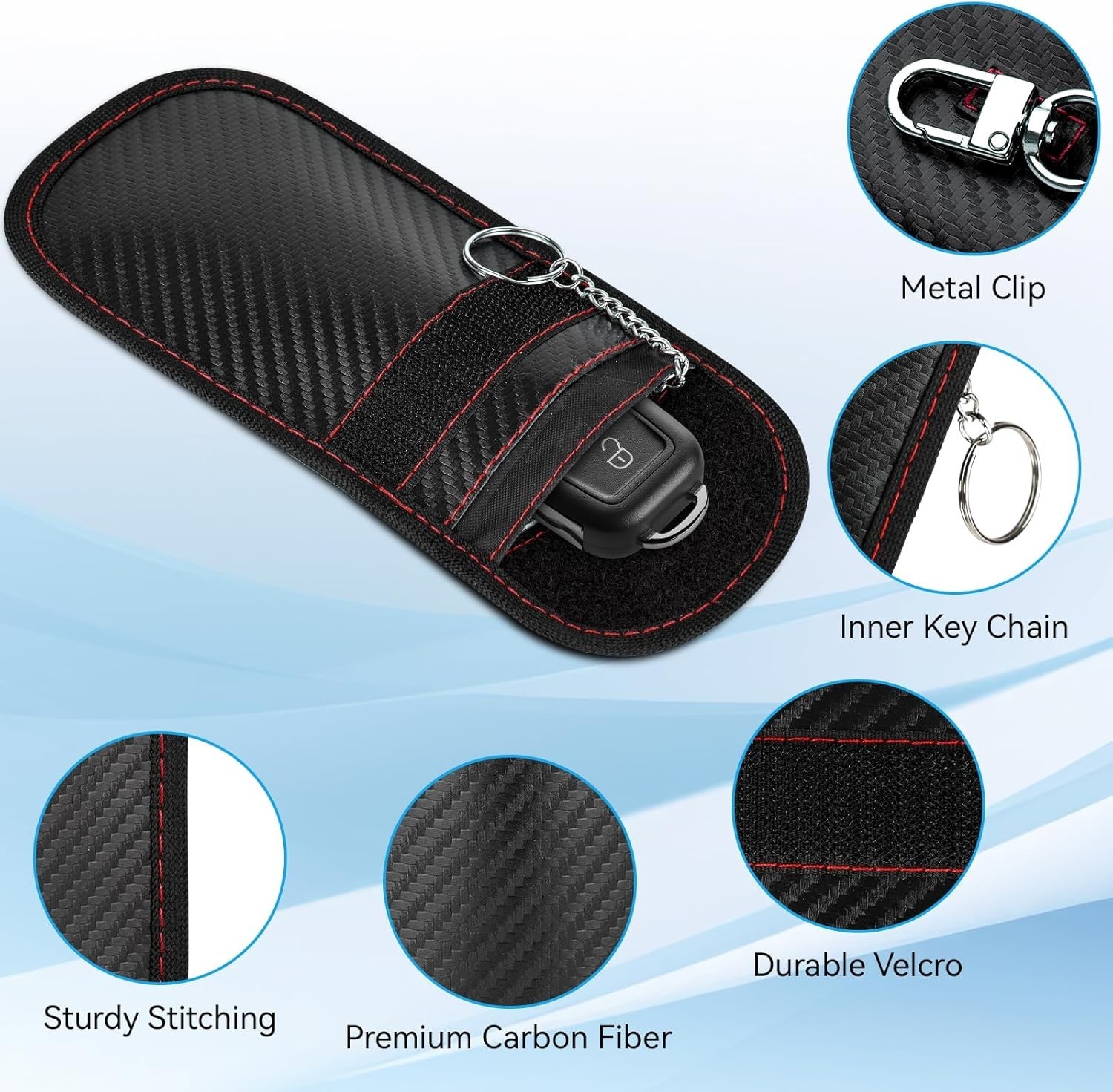 2 Pack Faraday Key Fob Protector Premium Car RFID Signal Blocking Red+Blue Small
