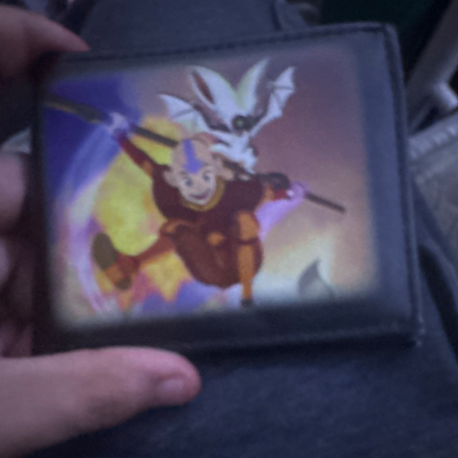 Black Bifold Wallet Credit Card Folding Graphic Print Anime Cartoon Aang Appa