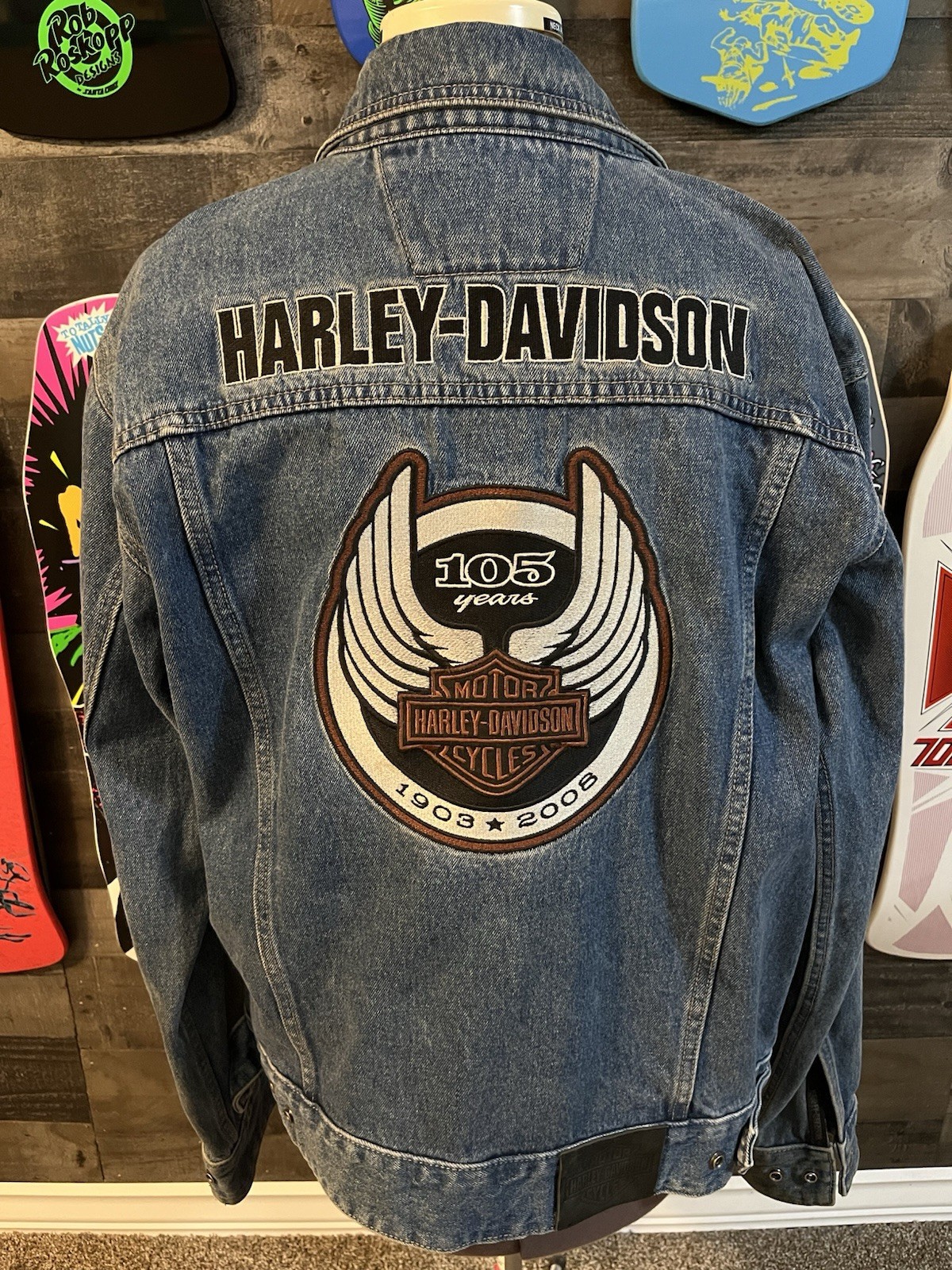Vintage Harley Davidson Jacket Mens Med Denim 1903-2008 105th Anniversary Coat