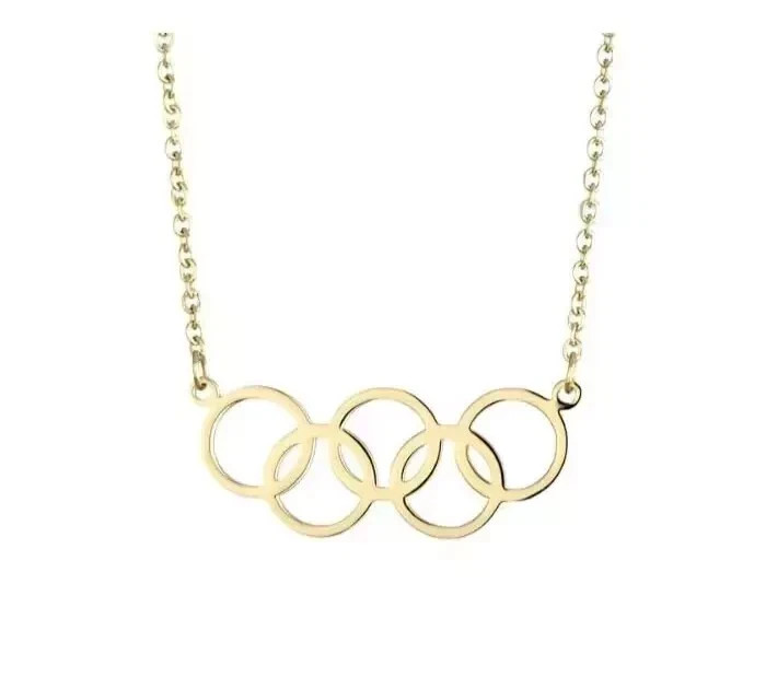 Olympic Necklace 14K Yellow Gold Plated Silver Olympic Sports Pendant
