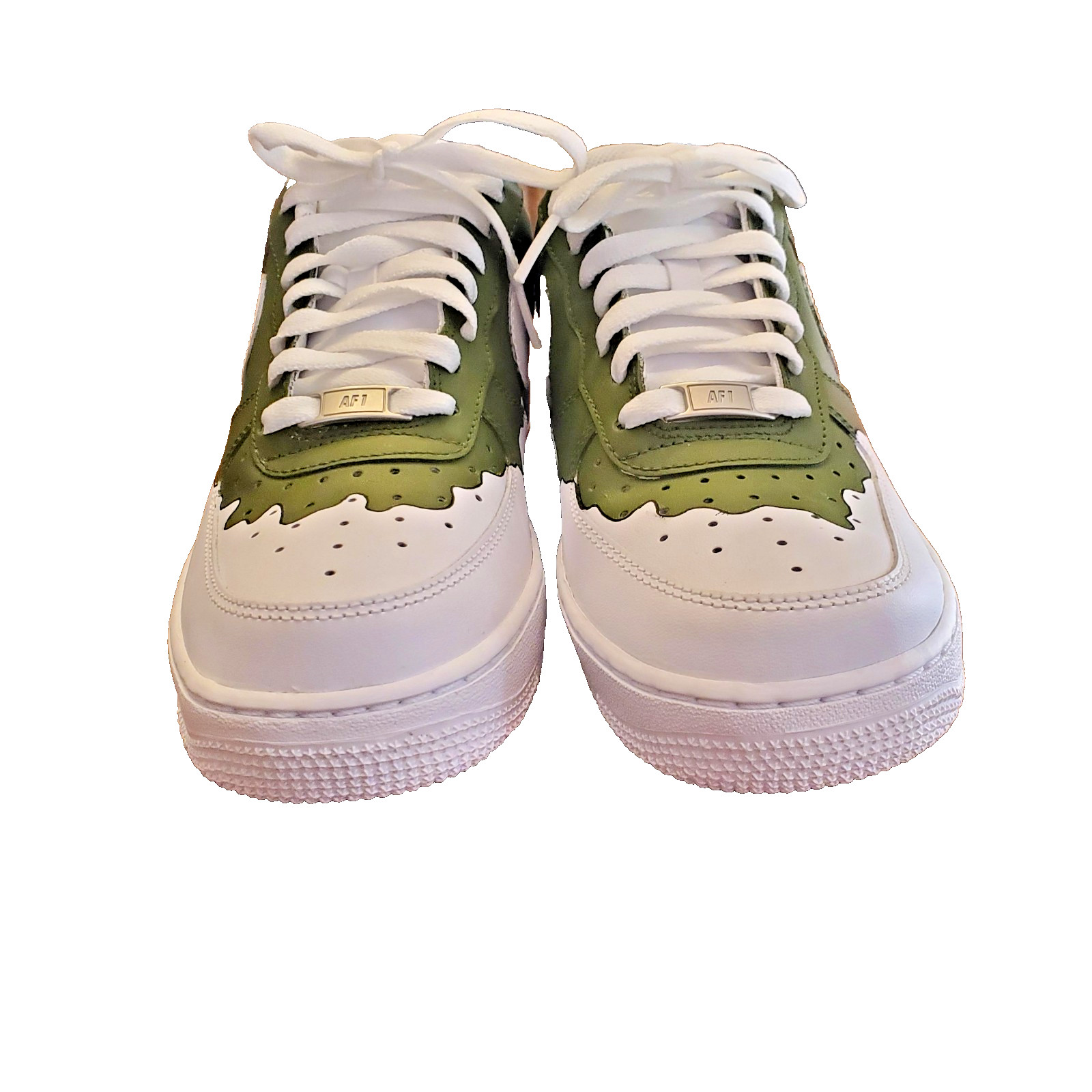 Nike Air Force 1 Low (Style 315115-112) White/Olive Green Drip Custom Size 8.5