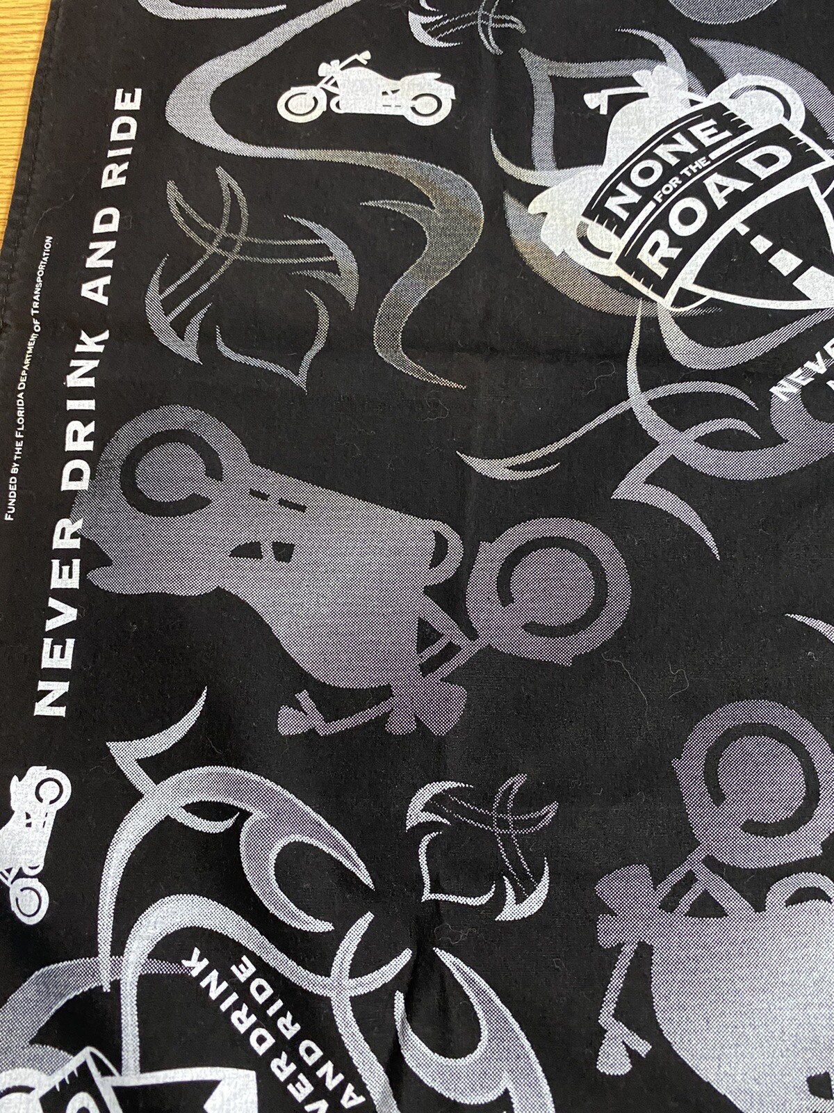 “None For The Road” Never Drink And Ride- Motorcycle Black & White Bandana-20X22
