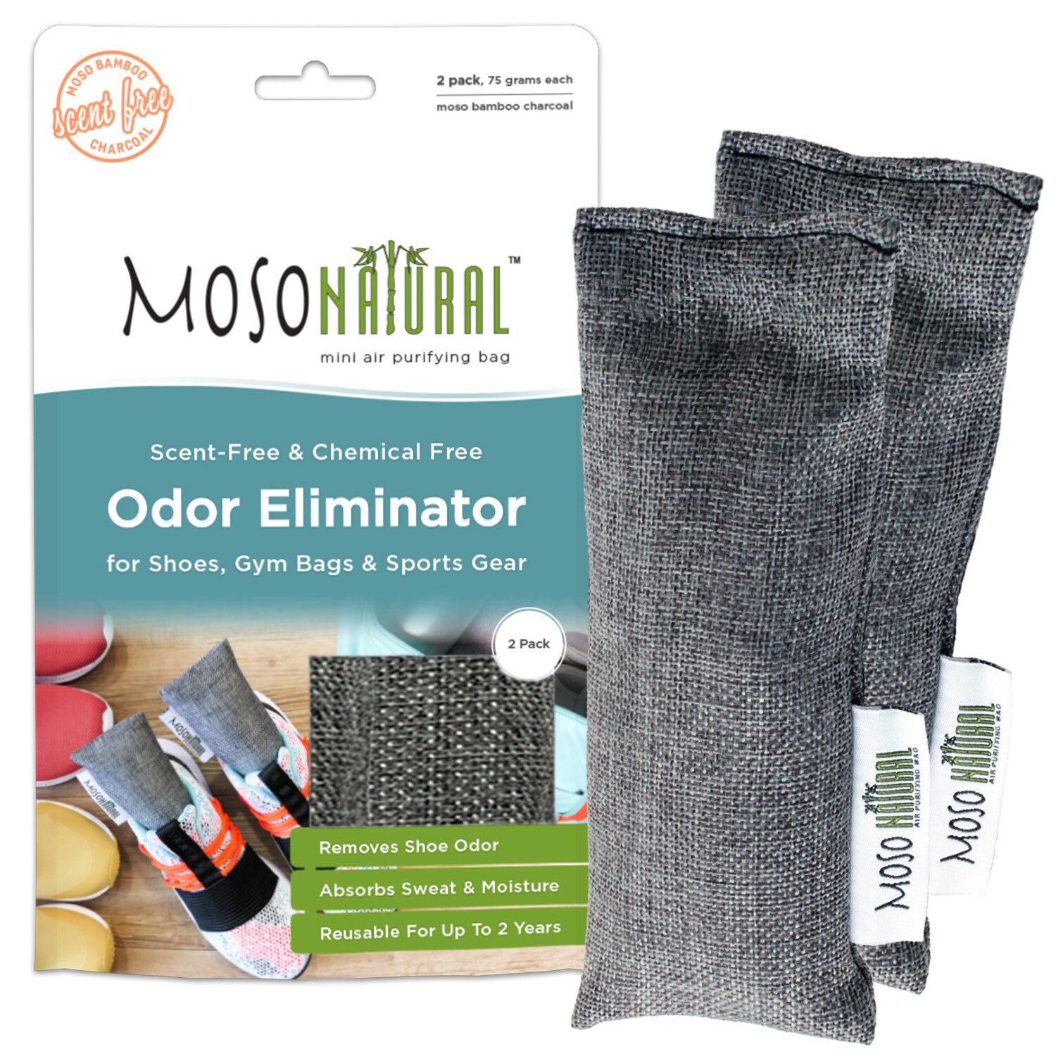 Moso Natural Shoe Deodorizers. Unscented Bamboo Charcoal Mini Odor Eliminators