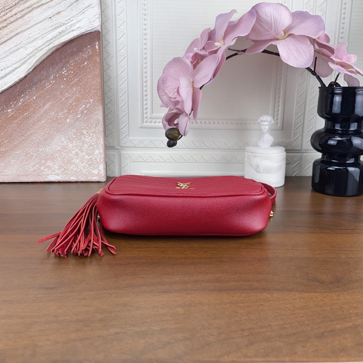 Saint Laurent Red Full Leather Tassel Camera Bag, （19×5×11）cm