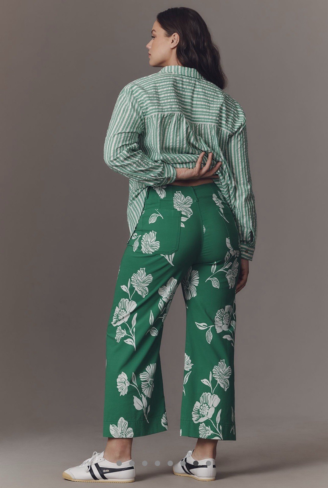 Sz 20W Anthropologie Maeve Colette Crop Wide-Leg Pant Green Floral Magic Fabric